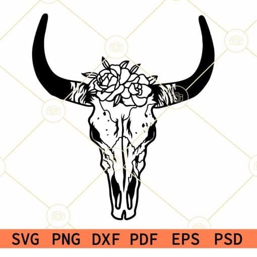 Bull skull with flowers svg free, Cow Skull with Flowers SVG file, Cow Skull svg file