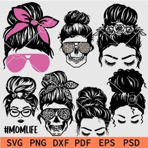messy bun svg bundle