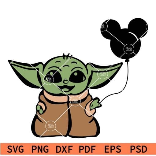 Baby Yoda holding Disney Balloon SVG