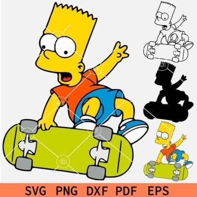 Layered Skating Bart Simpson SVG, Bart Simpson Skateboard svg