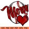 Baseball mom heart symbol SVG