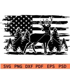 Distressed Flag deer and mountain Scene SVG