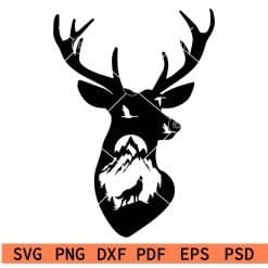 Duck Deer wolf and mountain Stencil svg