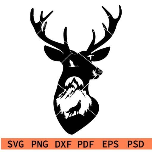 Duck Deer wolf and mountain Stencil svg