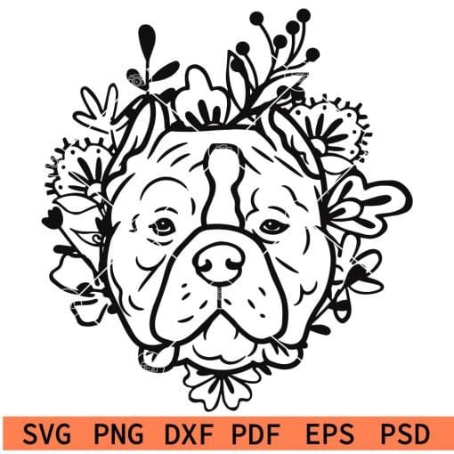 Floral Pit bull Head SVG