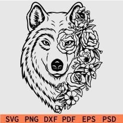 Floral Wolf SVG, Wolf Cut file, Wolf Shirt, Wolf Face SVG, Wolf With ...