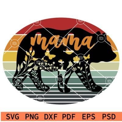 Retro Circle Floral Mama Bear SVG, Retro Mama Bear SVG, Floral Mama