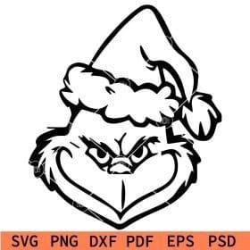 Grinch head Outline SVG, Santa Grinch SVG, Merry Grinchmas SVG