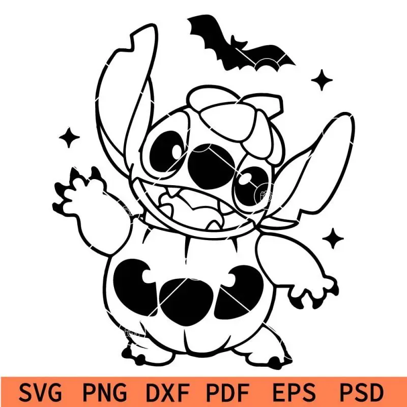 Halloween Stitch outline svg, Happy Halloween Stich and bat SVG, 31st ...