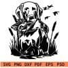 Dog Hunting duck in a swamp SVG