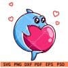 Kawaii baby shark with love in valentine day cartoon illustration svg