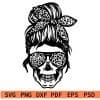 Messy bun with Leopard Prints Sunglasses and Bandana SVG