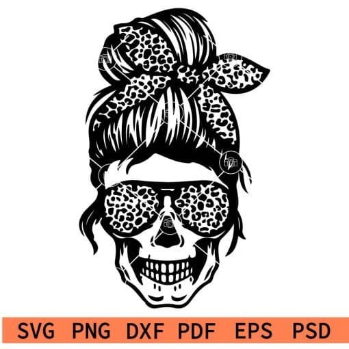 Messy bun with Leopard Prints Sunglasses and Bandana SVG