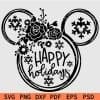 Floral Mickey mouse head with Snowflakes Happy Holidays SVG