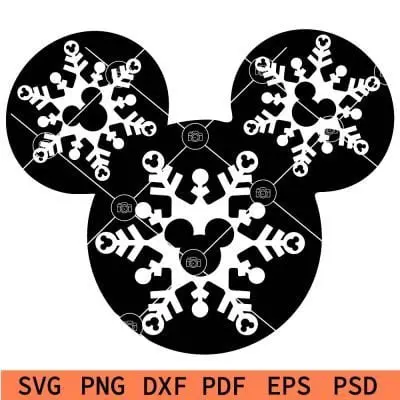 SNowflake inside mickey head SVG, Mickey mouse snowflake svg, Disney