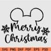 Mickey Mouse Ears Merry Christmas Snowflakes SVG