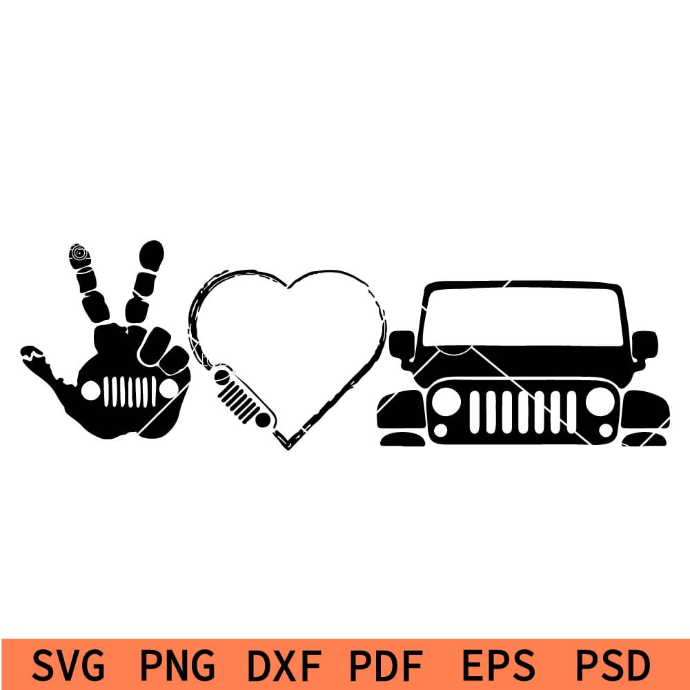 Peace Love Jeep SVG, Peace Love Jeep Grill SVG, Jeep Palm Heart Symbol ...