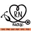 RN Nurse Stethoscope heart symbol SVG