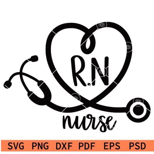 RN Nurse Stethoscope heart symbol SVG
