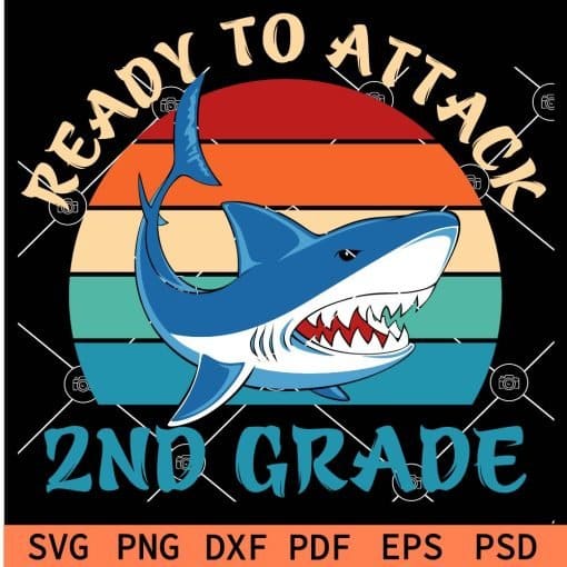 Retro Circle Ready to attack 2nd grade shark svg