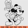 Mickey with santa hat holding Christmas gift SVG