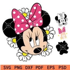 Layered Floral Minnie With Polka Dots Bow SVG