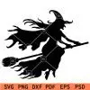 Halloween Witch with hat riding broom SVG