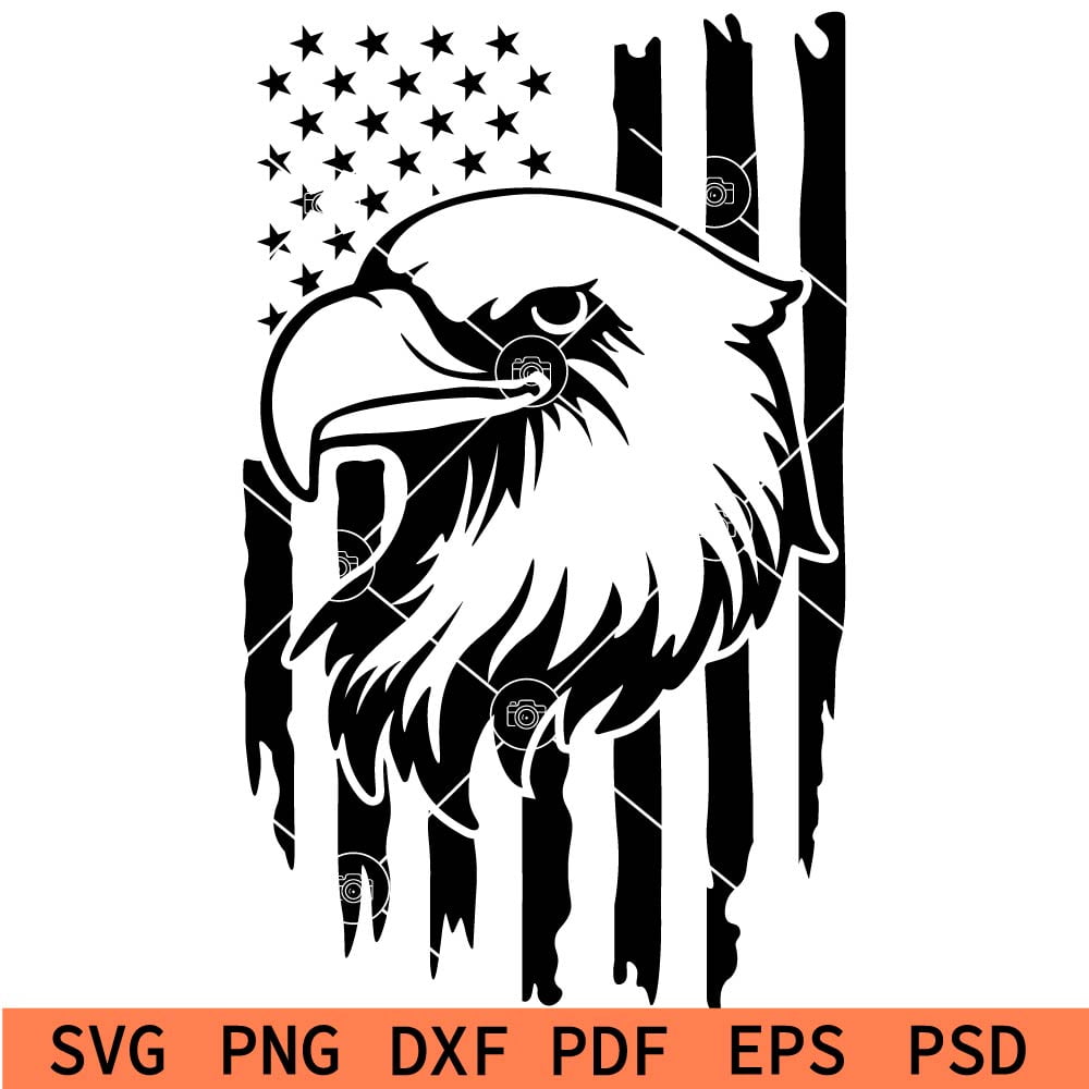 Eagle Inside Distressed US Flag SVG, Grunge Patriotic Eagle SVG