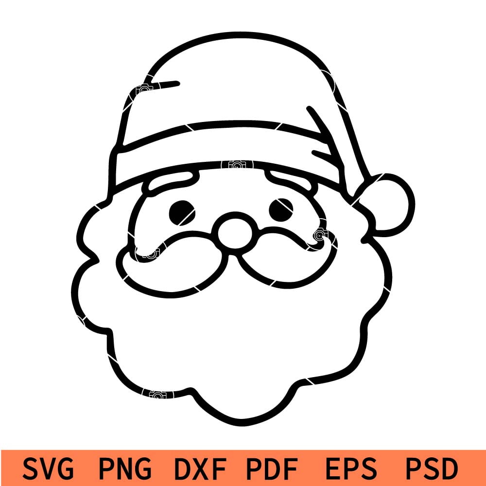 Santa Face Outline SVG, Santa Face SVG, Santa Clause with Hat outline