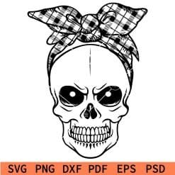 Skull with plaid bandana svg