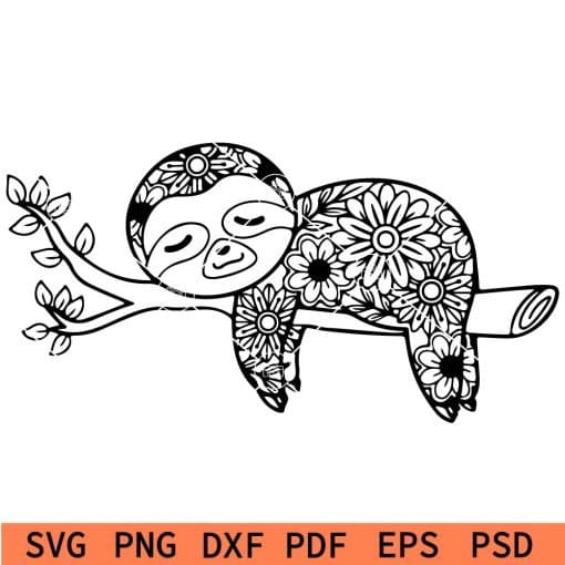 Mandala Sloth Sleeping on a branch SVG