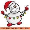 Snowman Cartoon with christmas Lights SVG
