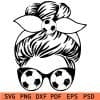 Soccer messy bun with Sunglasses svg