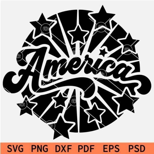  Patriotic Wavy America in Circle and stars SVG
