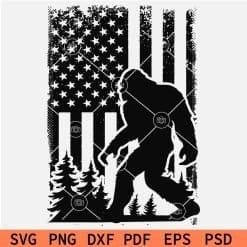  Big Foot in Forest inside Distressed US Flag SVG
