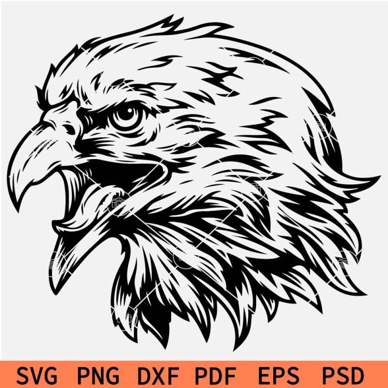Screaming Eagle Head SVG, Eagle Sketch SVG, American Bird SVG