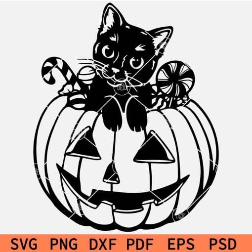Black Cat on top of Halloween  Pumpkin Svg