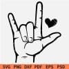 I Love You Hand gesture with heart symbol Svg