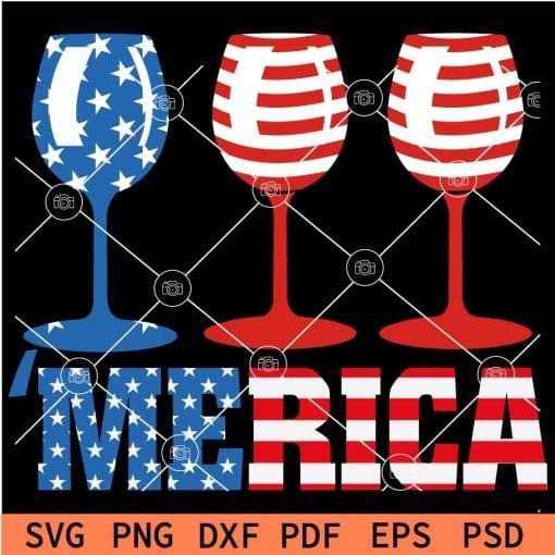 Merica Patriotic Wine Glasses SVG,