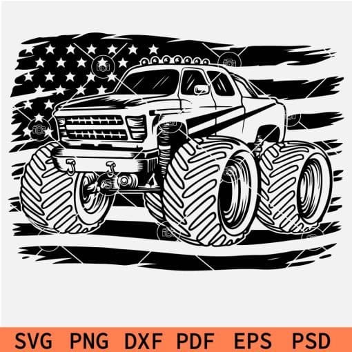 Off Road Car in Distressed US Flag Svg