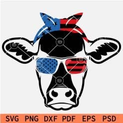  Independence Day Cow Head With patriotic Sun glasses SVG