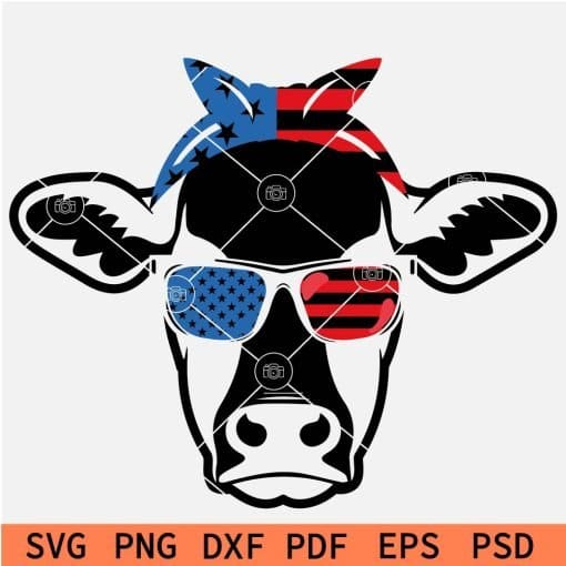  Independence Day Cow Head With patriotic Sun glasses SVG