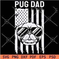 Pug Head with Sunglasses in Distressed US Flag SVG