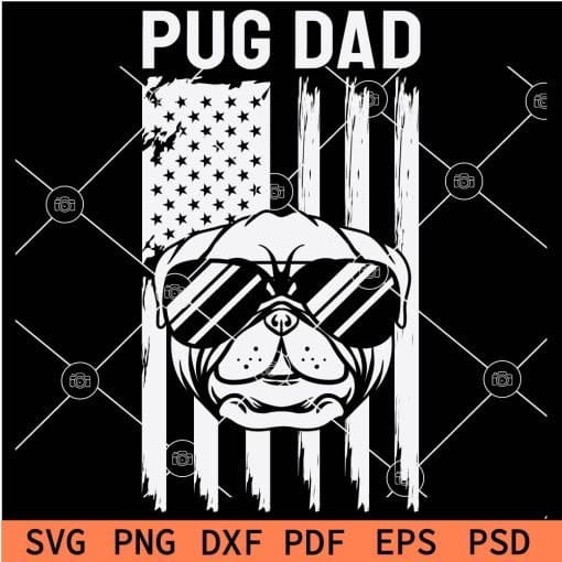 Pug Head with Sunglasses in Distressed US Flag SVG