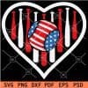 Independence Day Baseball and sticks inside Heart Symbol SVG
