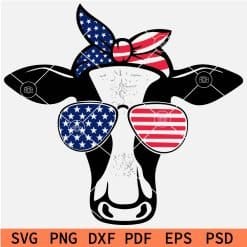  4th of July 1776 Memorial Day Cow Head With patriotic bandana SVG