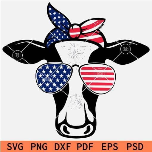  4th of July 1776 Memorial Day Cow Head With patriotic bandana SVG