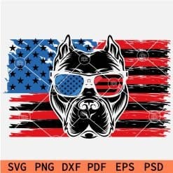 Patriotic Pit Bull Dog Head in US Flag SVG
