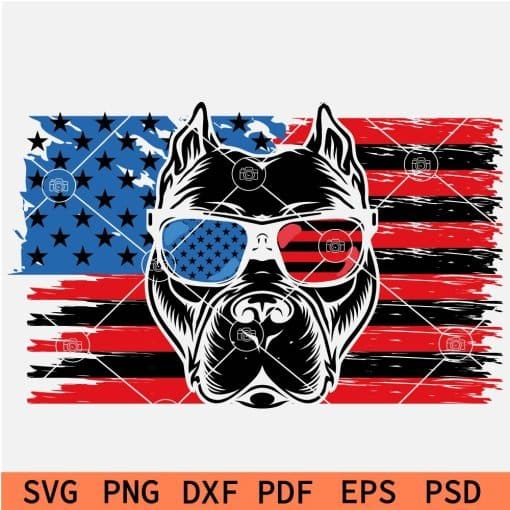 Patriotic Pit Bull Dog Head in US Flag SVG