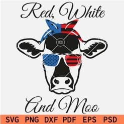 Red White and moo Patriotic Cow Head With Sun glasses and Bandana US Flag SVG